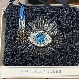 NWT Beaded Eye Clutch with Tassel